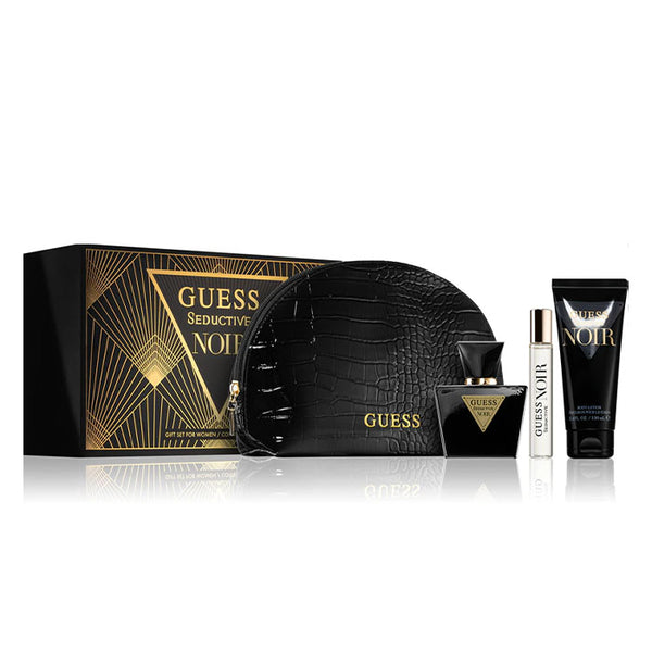 Guess Seductive Noir Set For Women Eau De Toilette 75ml + Travel Size 15ml +  Body Lotion 100ml + Pouch