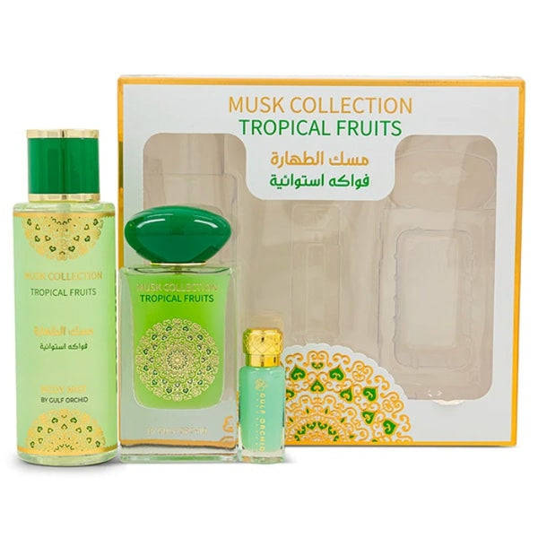 Gulf Orchid Musk Collection Tropical Fruits Set For Unisex Eau De Parfum 60ml + Body Mist 250ml + Oil 12ml